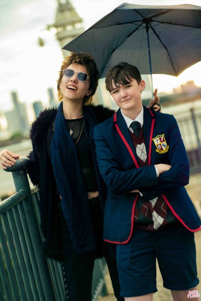 Klaus Hargreeves + Number Five - Cosplayers - Umbrella Academy - MCM London May 2022 - 86th Floor Cosplay and Cons